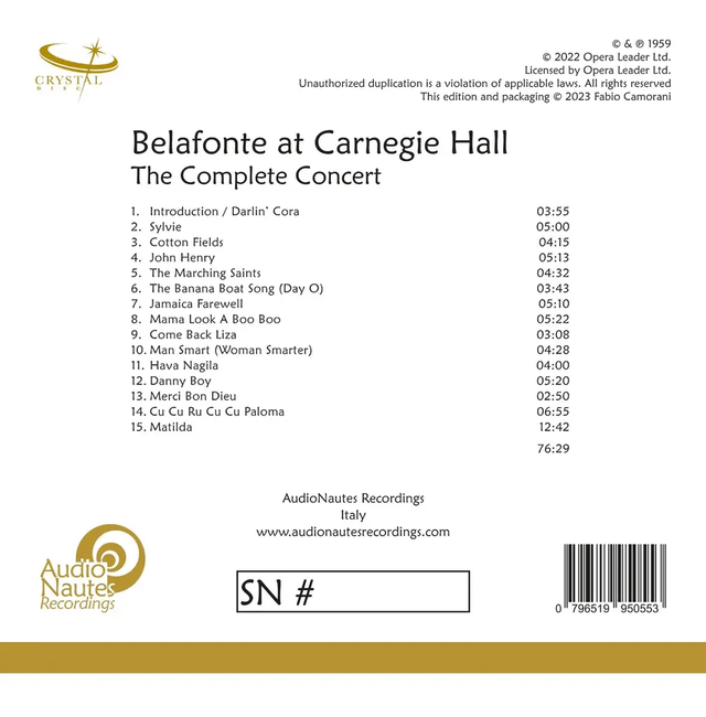 Harry Belafonte - Belafonte At Carnegie Hall [Crystal Disc CD]