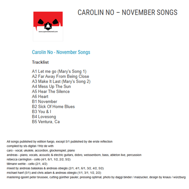 Carolin No - November Songs [LP]